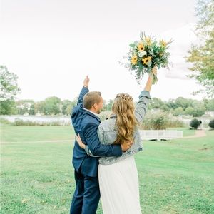 Womens medium denim jacket with pearls - worn once